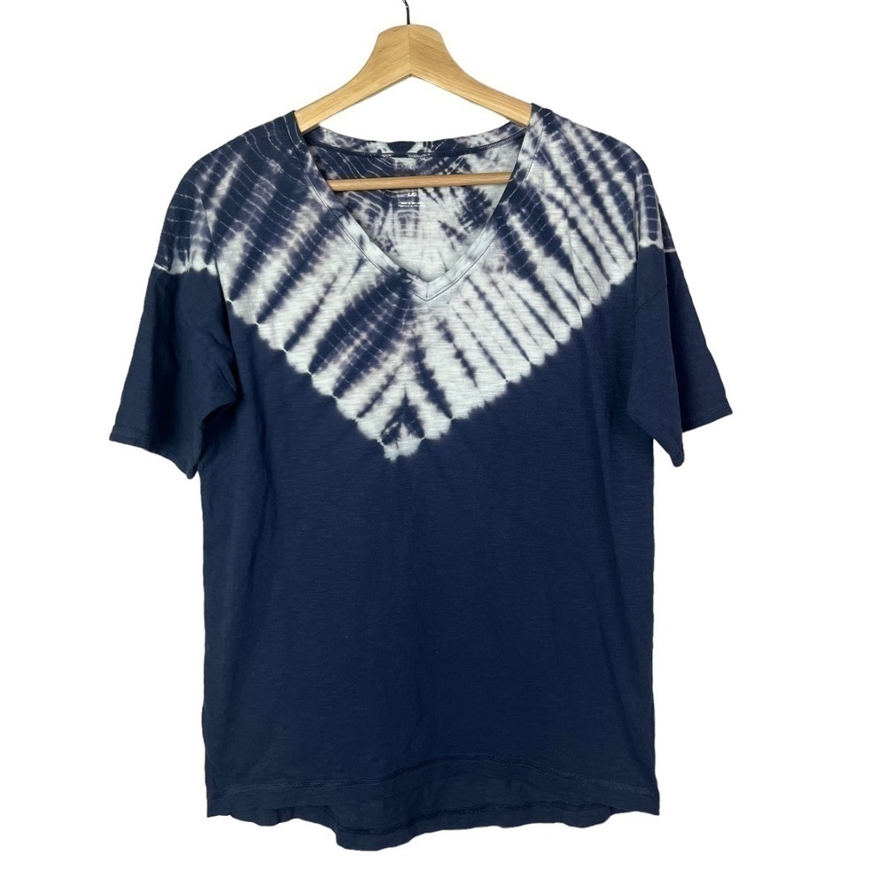 Columbia Navy Blue & White Tie Dye V-Neck Short Sleeve T-Shirt L